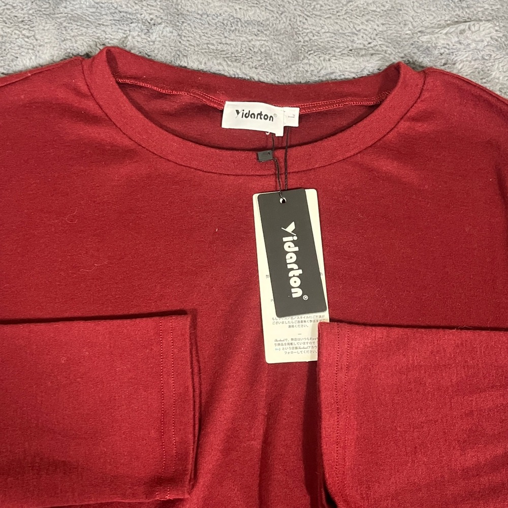 Yidarton‎ Womens Long Sleeve Twist Front Top Burgundy Red Size L
